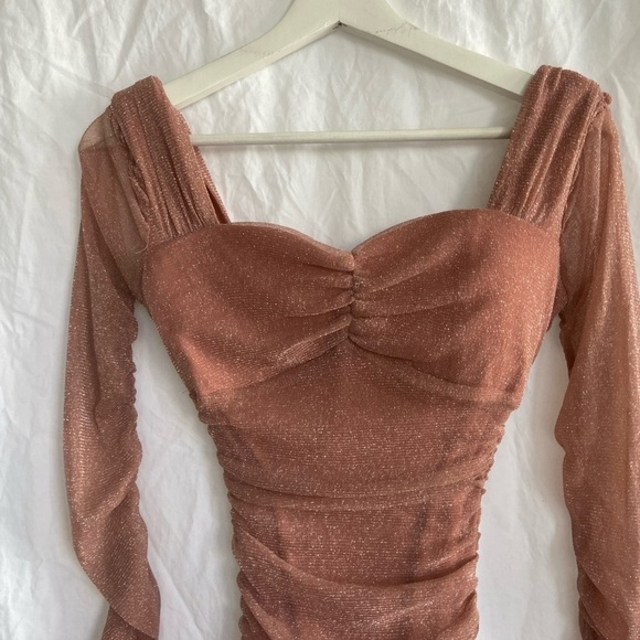 PRIVY long sleeve glitter mini dress in dusty mauve Size Small - Picture 6 of 16